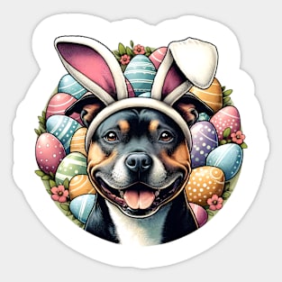 Staffordshire Bull Terrier Celebrates Easter with Bunny Ears Sticker